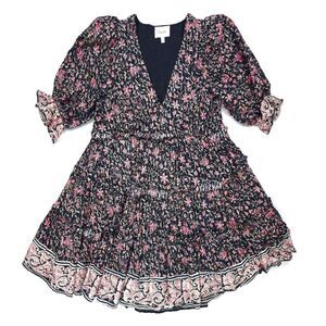 NEW Cleobella Lauren Mini Dress Fan Print Puff Sleeve Romantic Coquette Boho